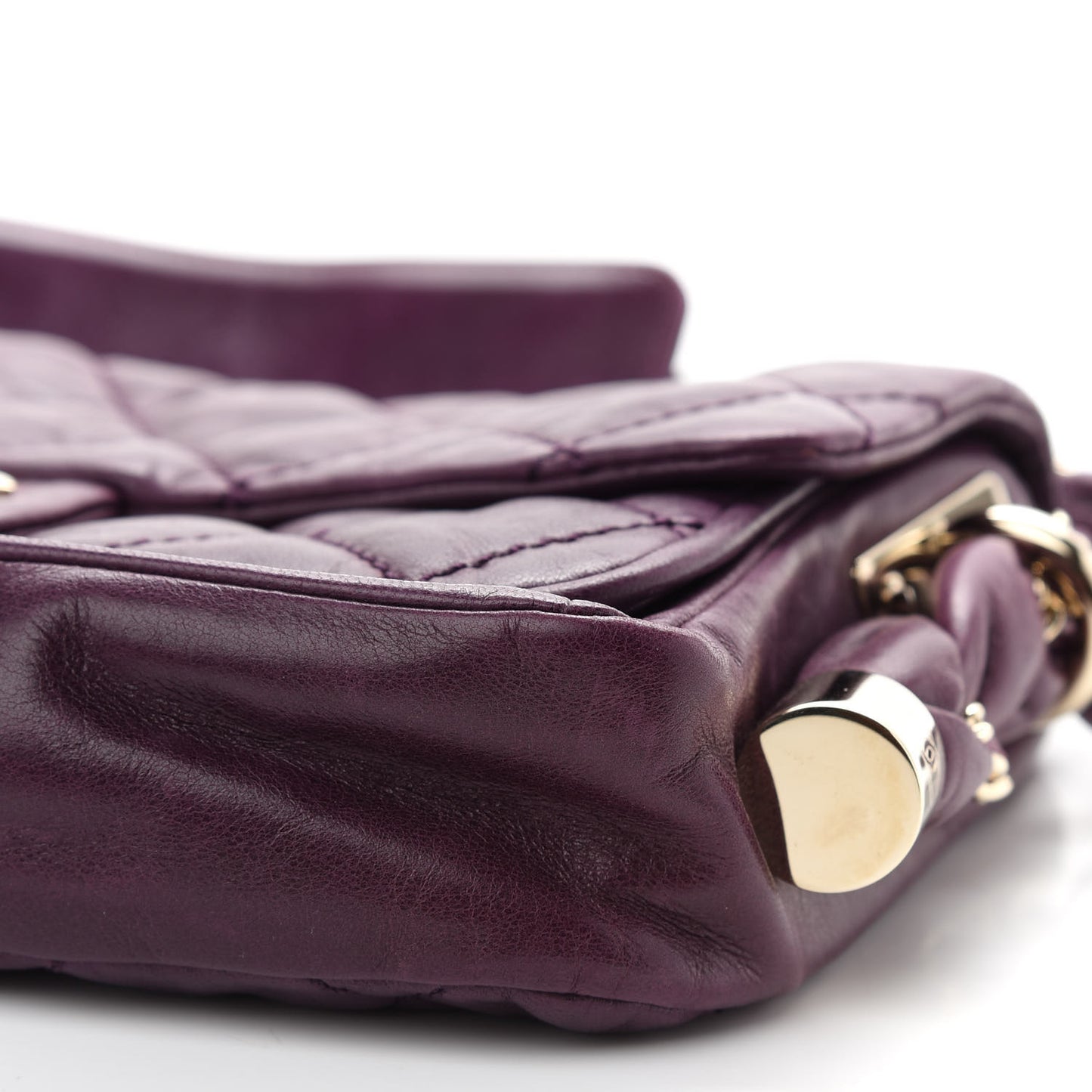 Distressed Lambskin Small Lady Braid Flap Purple