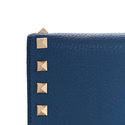 Valentino Garavani Pebbled Calfskin Rockstud French Flap Wallet Baltique 9 of 12