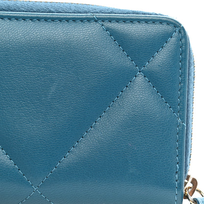 Chanel Goatskin Quilted Chanel 19 Zip Around Coin Purse Wallet Turquoise 8 of 9