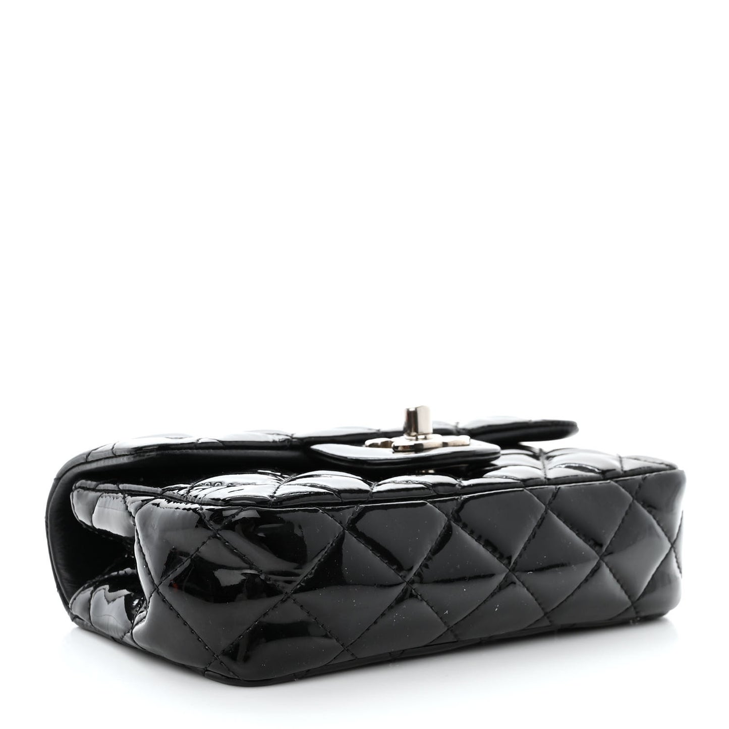 Patent Calfskin Quilted Extra Mini Rectangular Flap Black