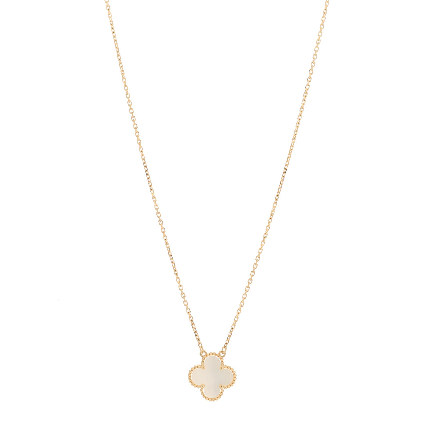 Van Cleef & Arpels 18K Yellow Gold Mother of Pearl Vintage Alhambra Pendant Necklace 1 of 5