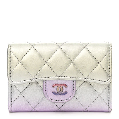 Chanel Gradient Metallic Calfskin Quilted Flap Card Holder Wallet Silver Blue Yellow Purple 1 of 11
