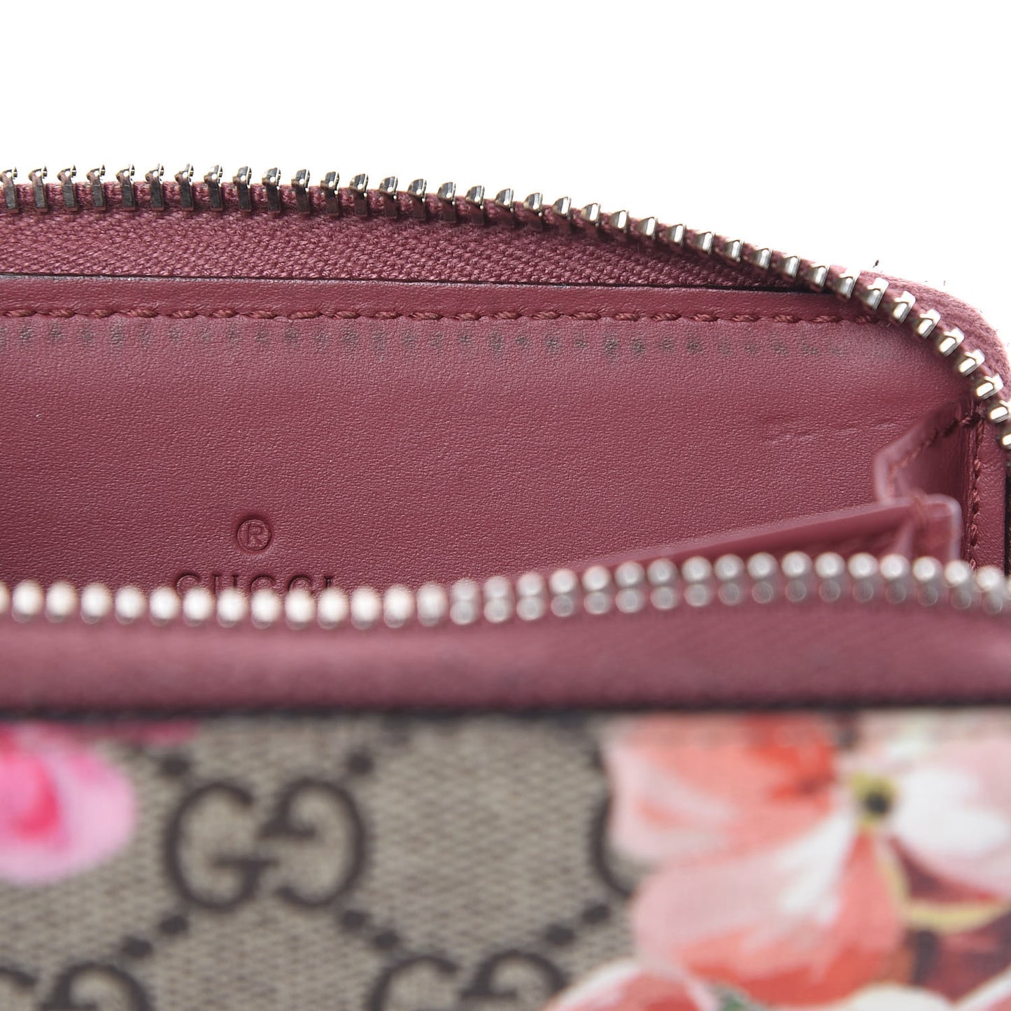 GG Supreme Monogram Blooms Zip Around Card Case Wallet Beige Multicolor Dry Rose