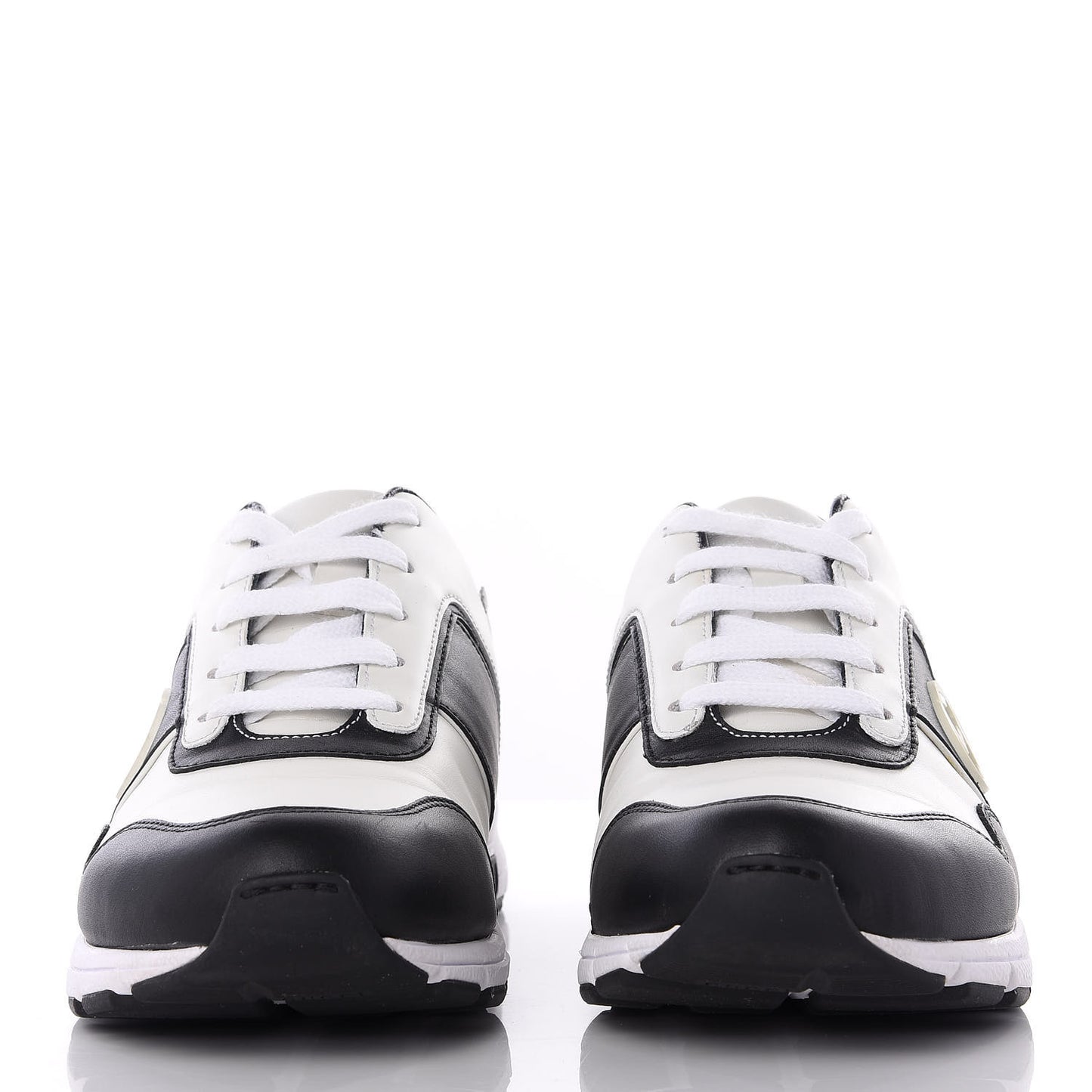 Calfskin Womens Interlocking G Sneakers 37.5 Black White
