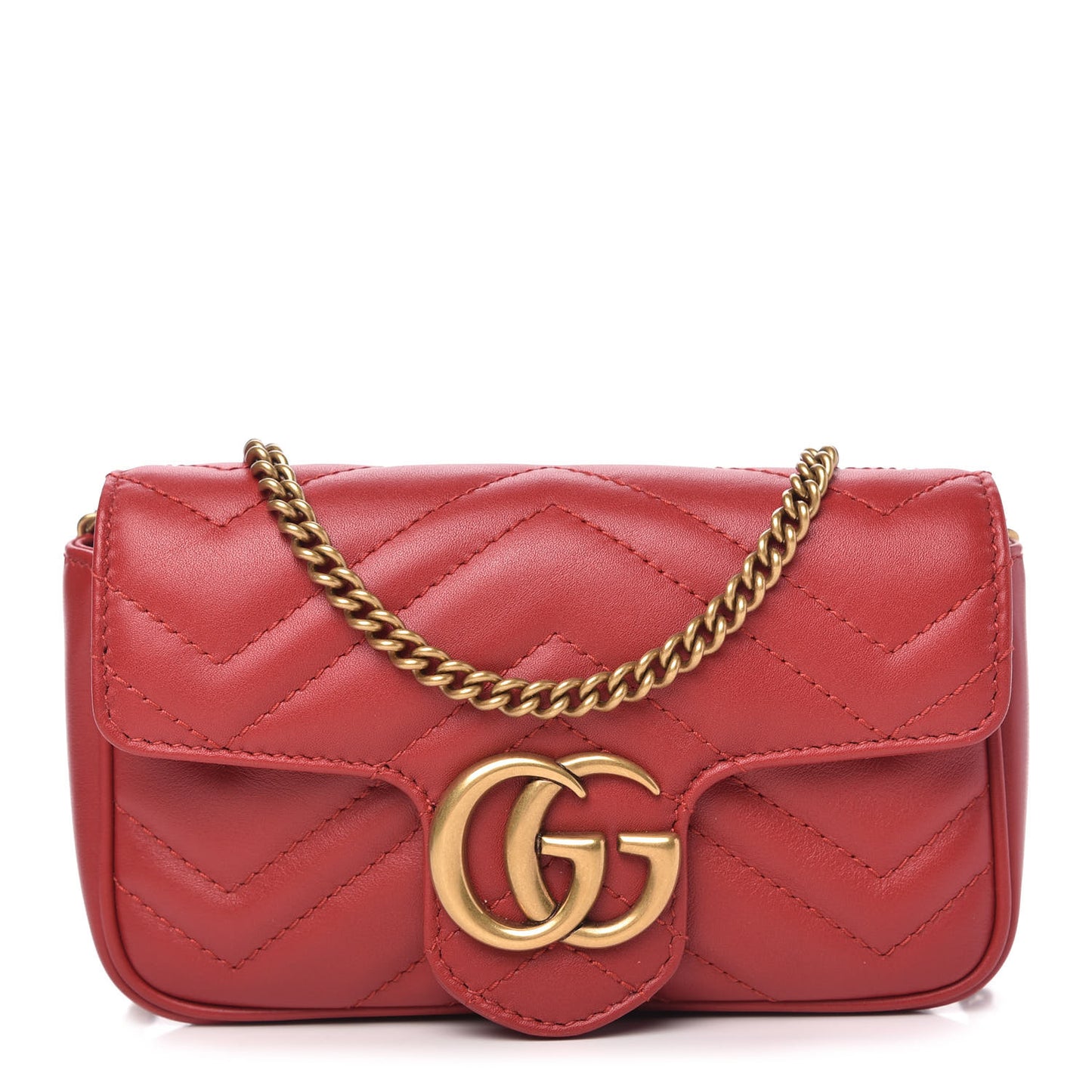 Calfskin Matelasse Super Mini GG Marmont Shoulder Bag Hibiscus Red
