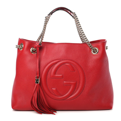 Gucci Pebbled Calfskin Medium Soho Chain Shoulder Bag Tabasco Red 1 of 9