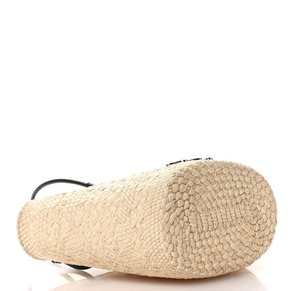 Loewe Calfskin Raffia Paulas Ibiza Small Anagram Basket Tote Bag Natural Black 4 of 12