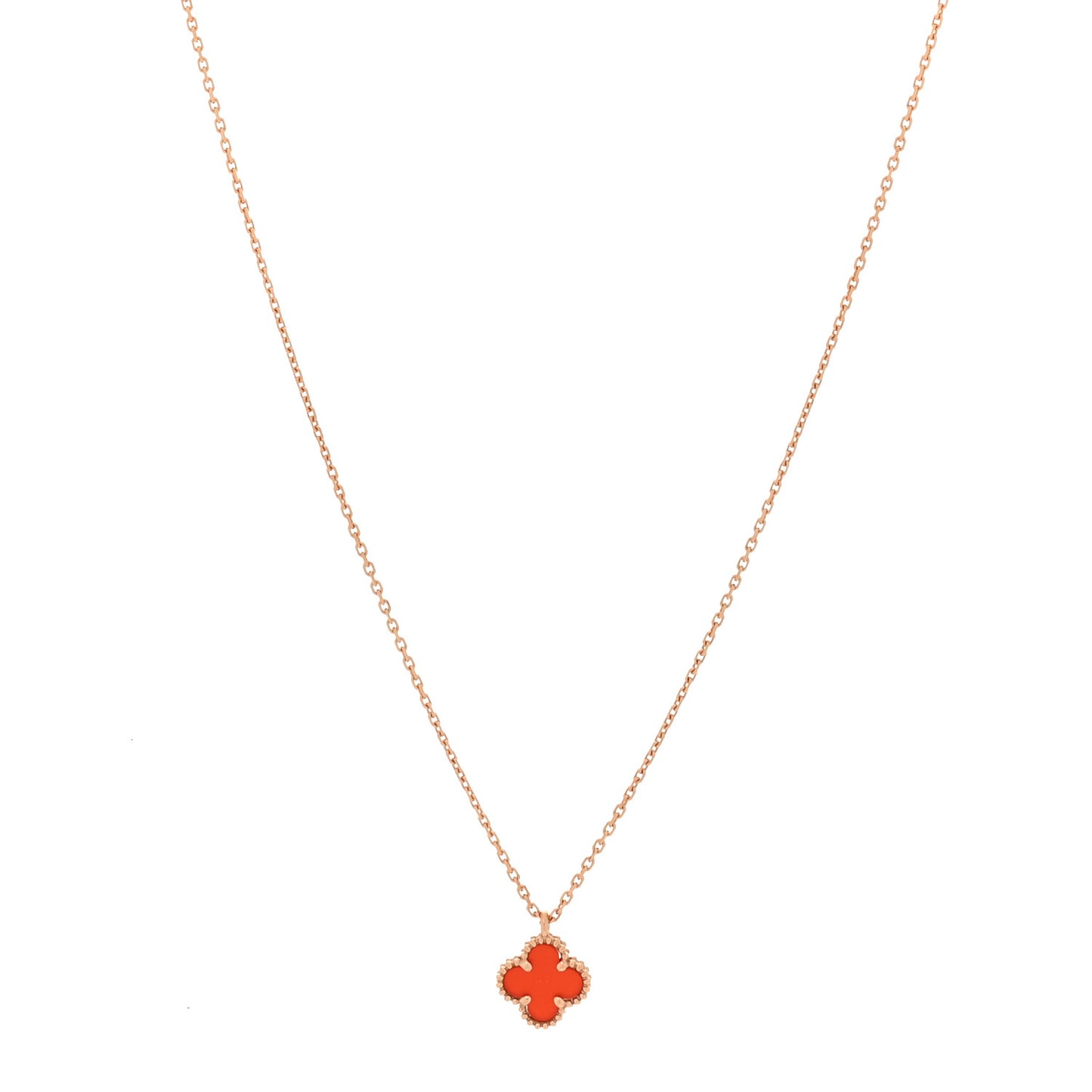 18K Rose Gold Carnelian Sweet Alhambra Pendant Necklace