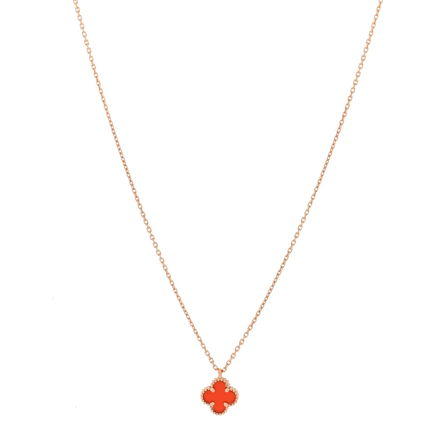 Van Cleef & Arpels 18K Rose Gold Carnelian Sweet Alhambra Pendant Necklace 1 of 5