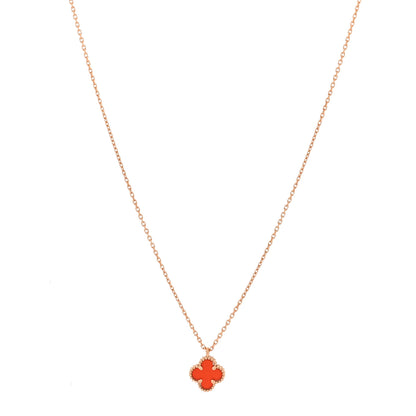 Van Cleef & Arpels 18K Rose Gold Carnelian Sweet Alhambra Pendant Necklace 1 of 5