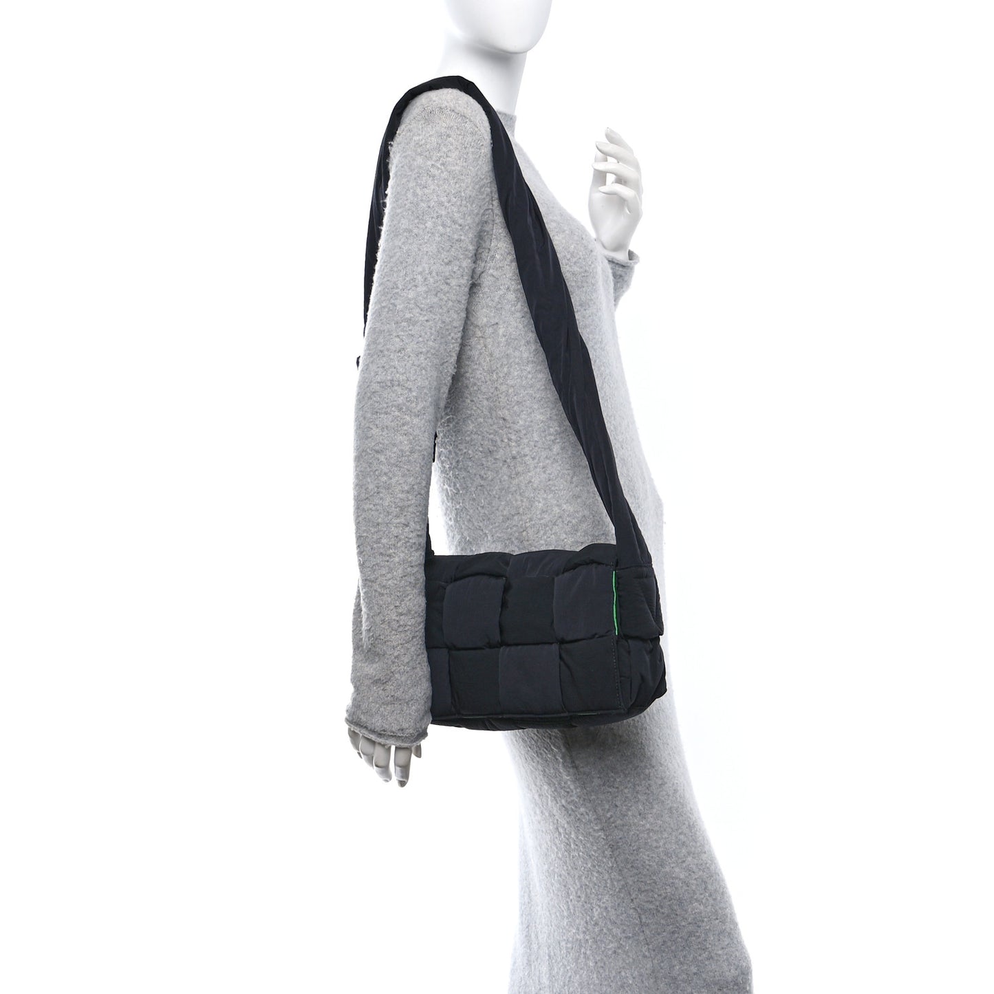 Nylon Intrecciato Padded Tech Cassette Bag Black Green