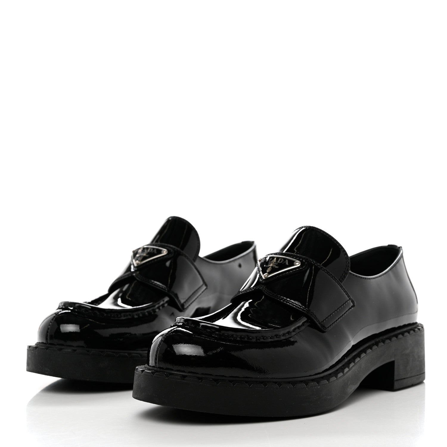 Prada Vernice Triangle 50mm Loafers 38 Black 3 of 8