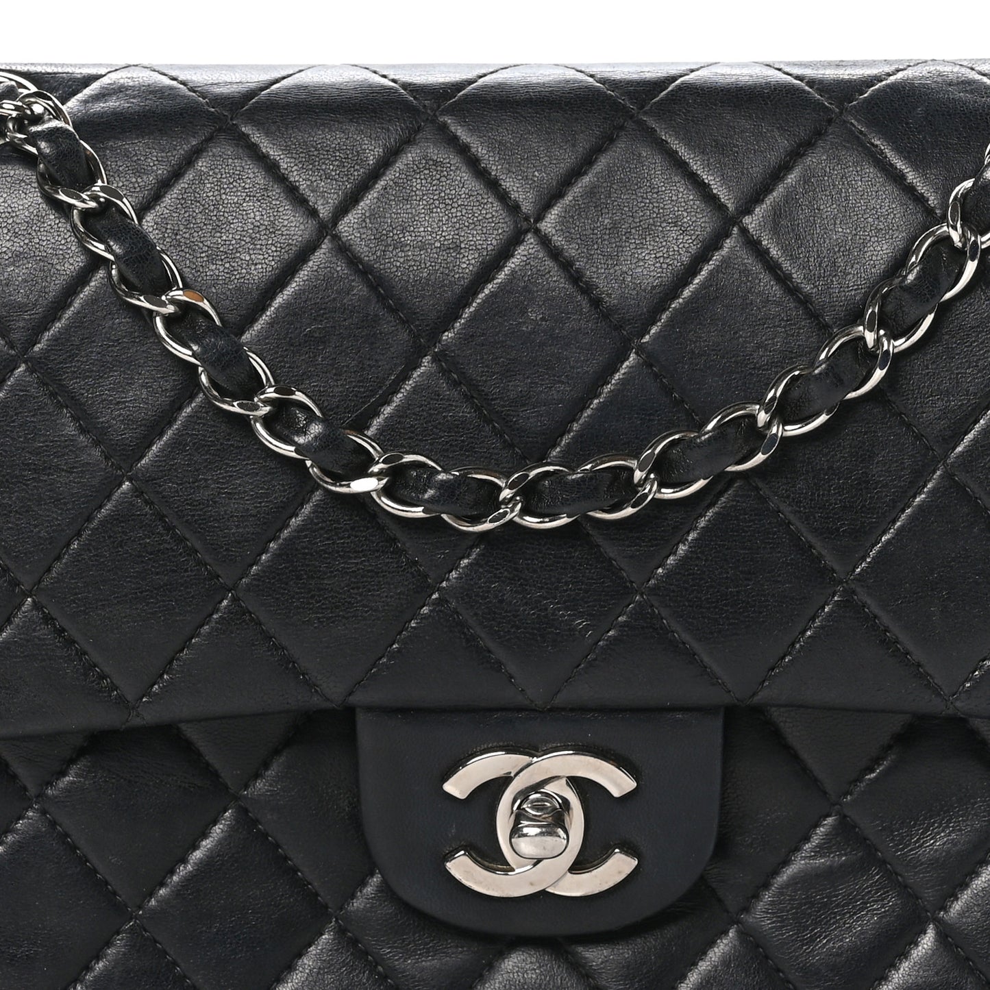 Lambskin Quilted Medium Double Flap Black