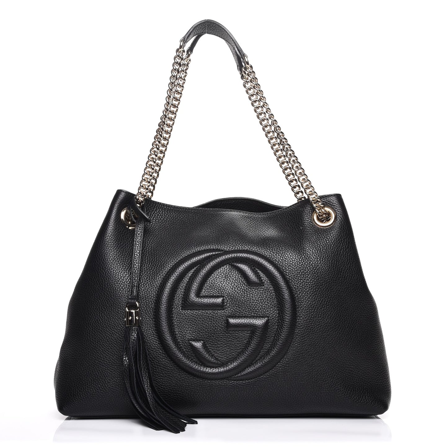 Pebbled Calfskin Medium Soho Chain Shoulder Bag Black
