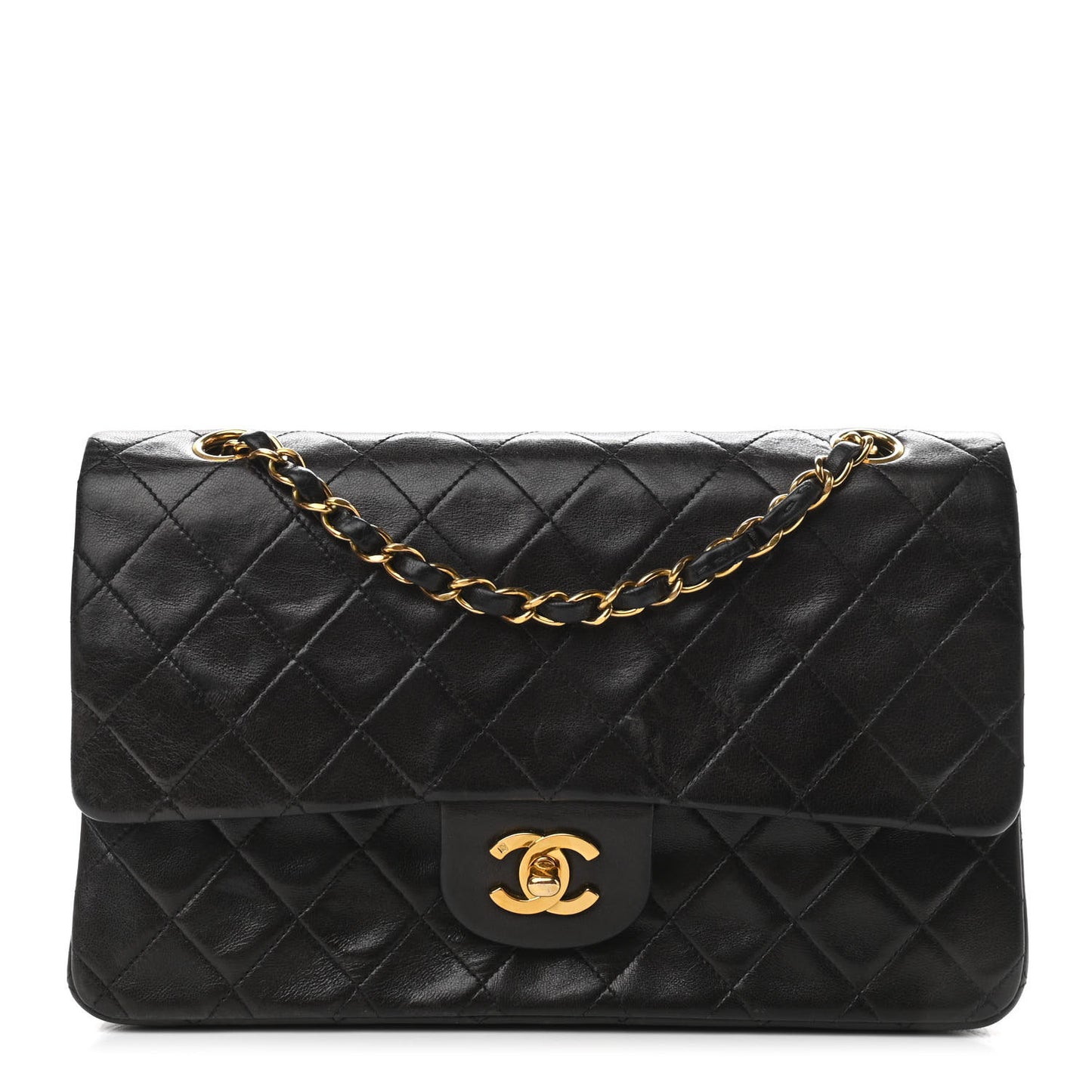 Lambskin Quilted Medium Double Flap Black