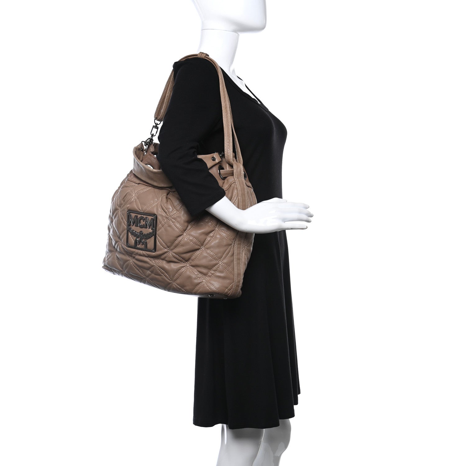 MCM Calfskin Quilted Bucket Bag Beige 3 of 11