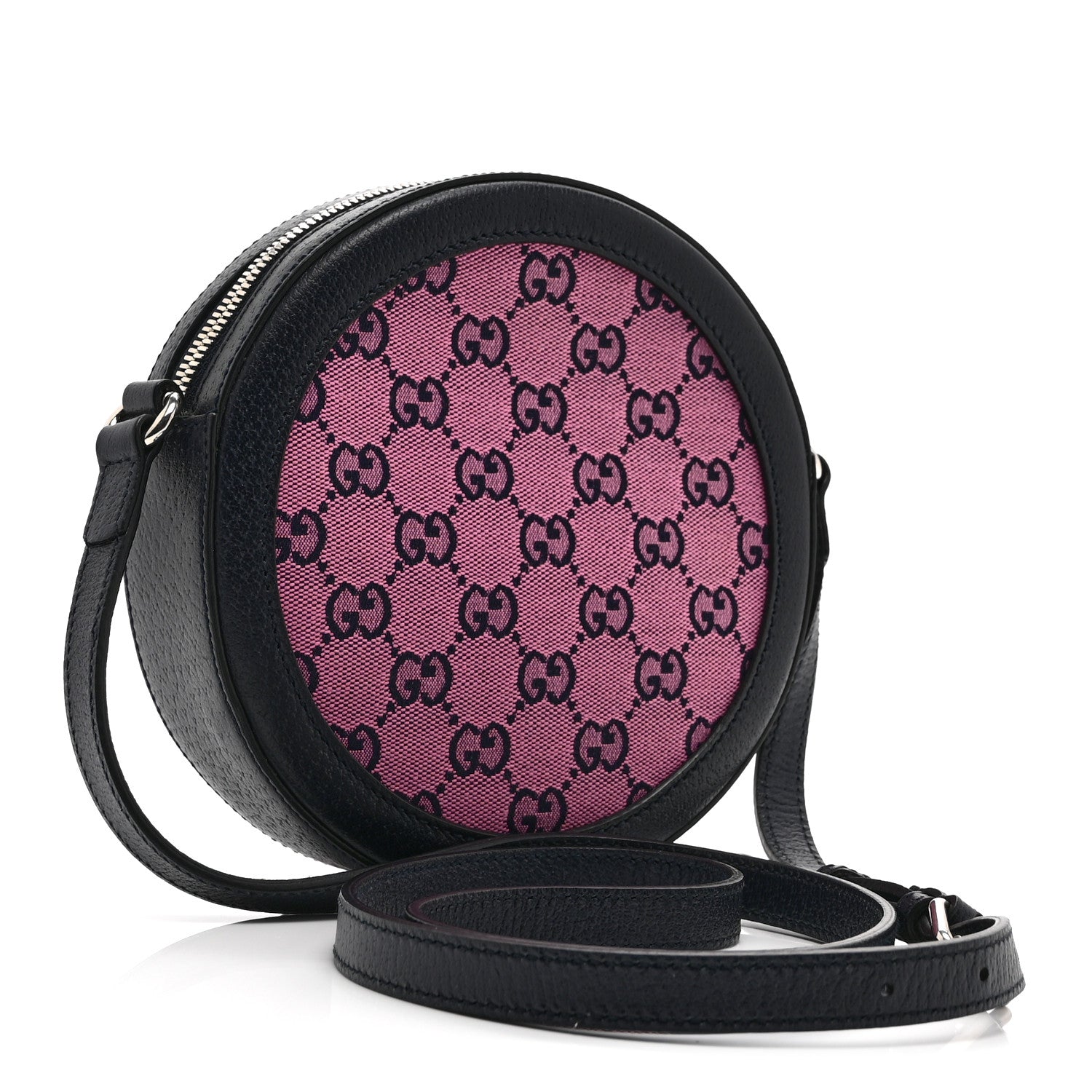 Gucci Monogram Multicolor Textured Calfskin Retro Interlocking G Round Shoulder Bag Pink Blue 3 of 11
