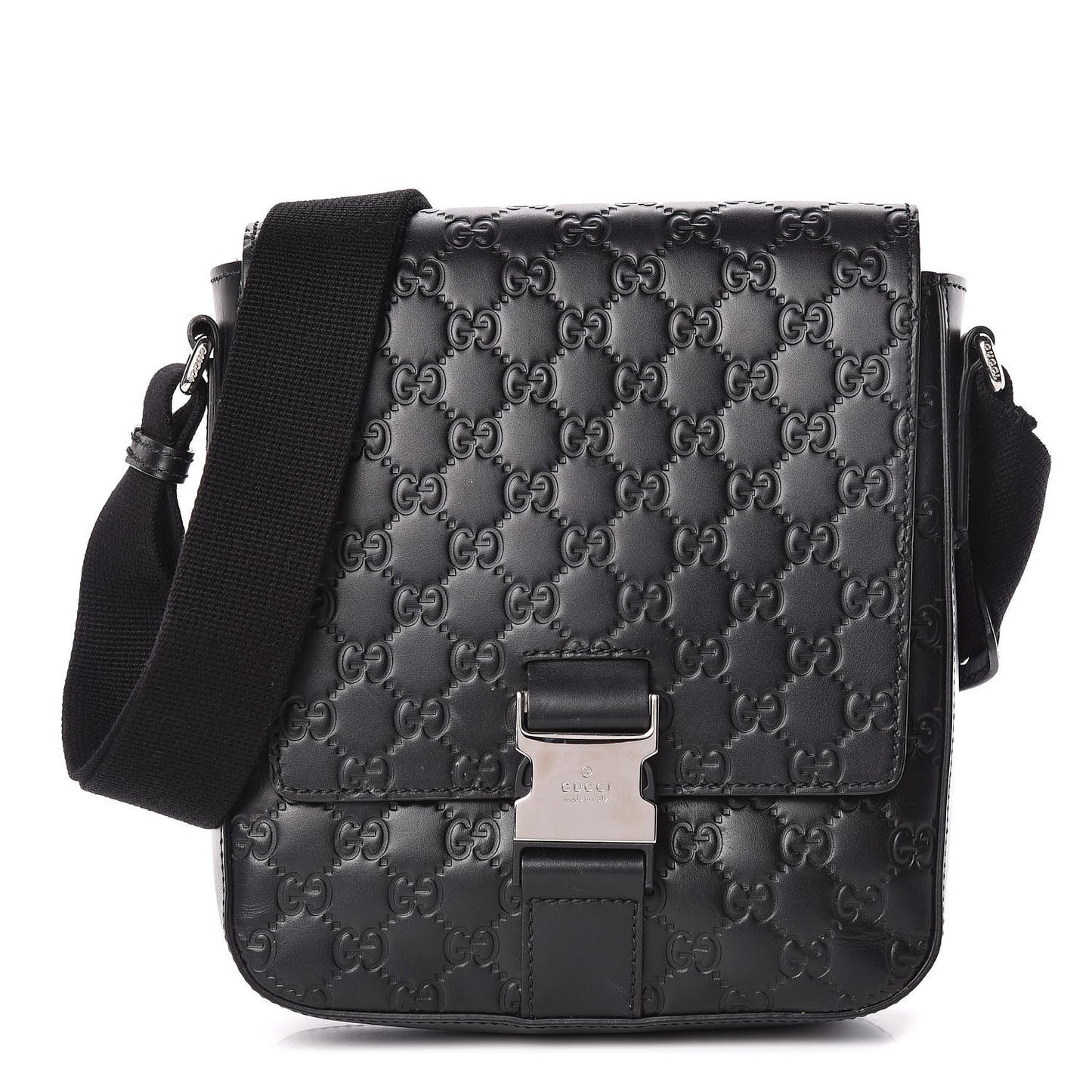 Guccissima Signature Single Buckle Flap Messenger Bag Black