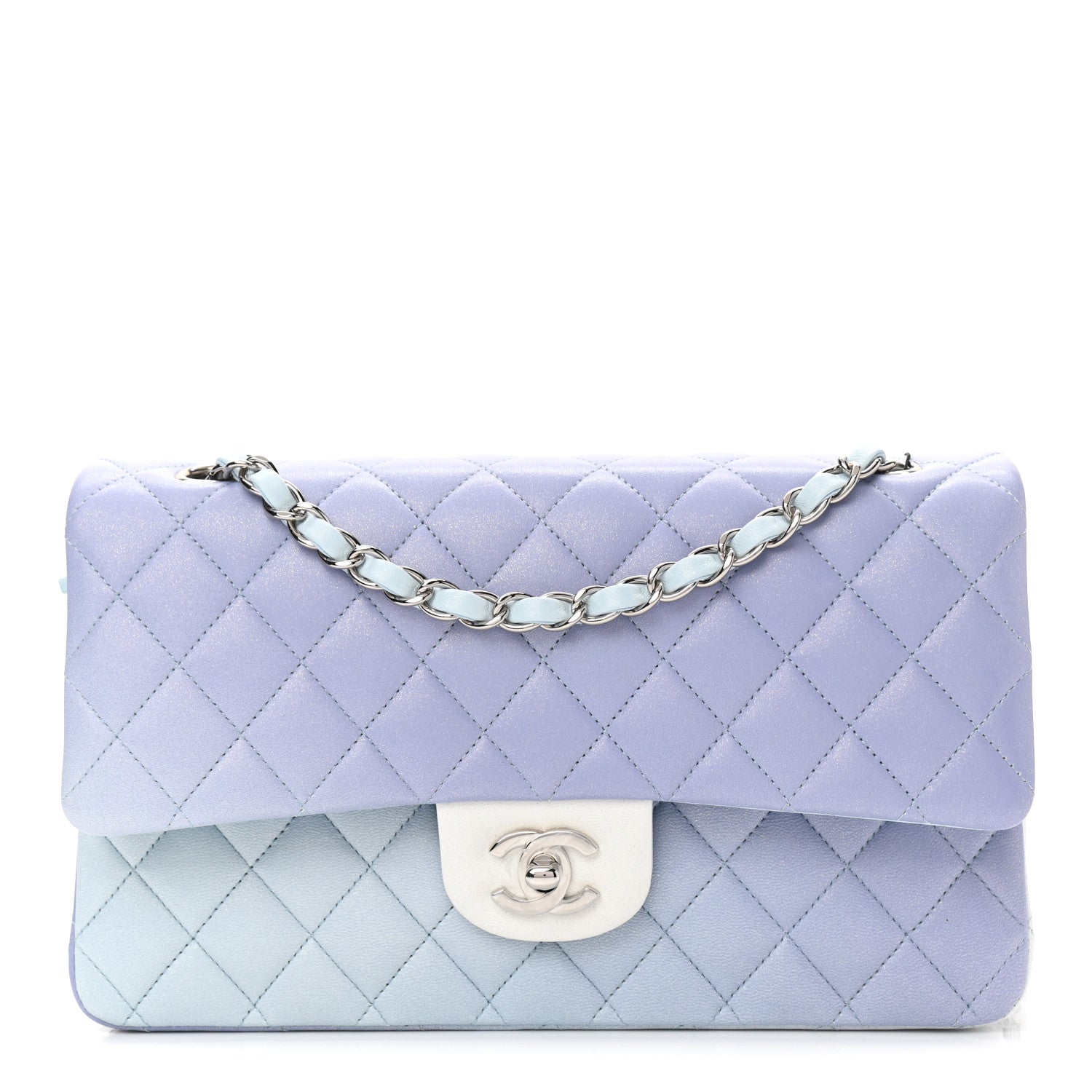 Chanel Perforated Lambskin Quilted Medium Double Flap Light Blue Light Purple White 1 of 9