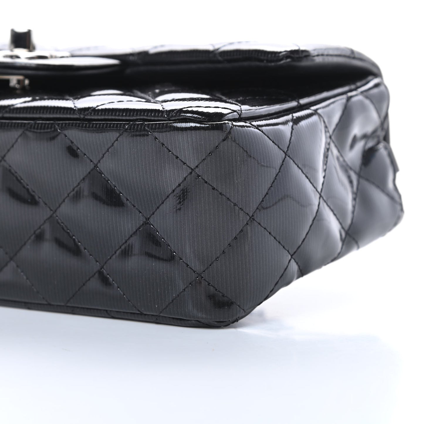 Striated Patent Calfskin Quilted Mini Rectangular Flap Black