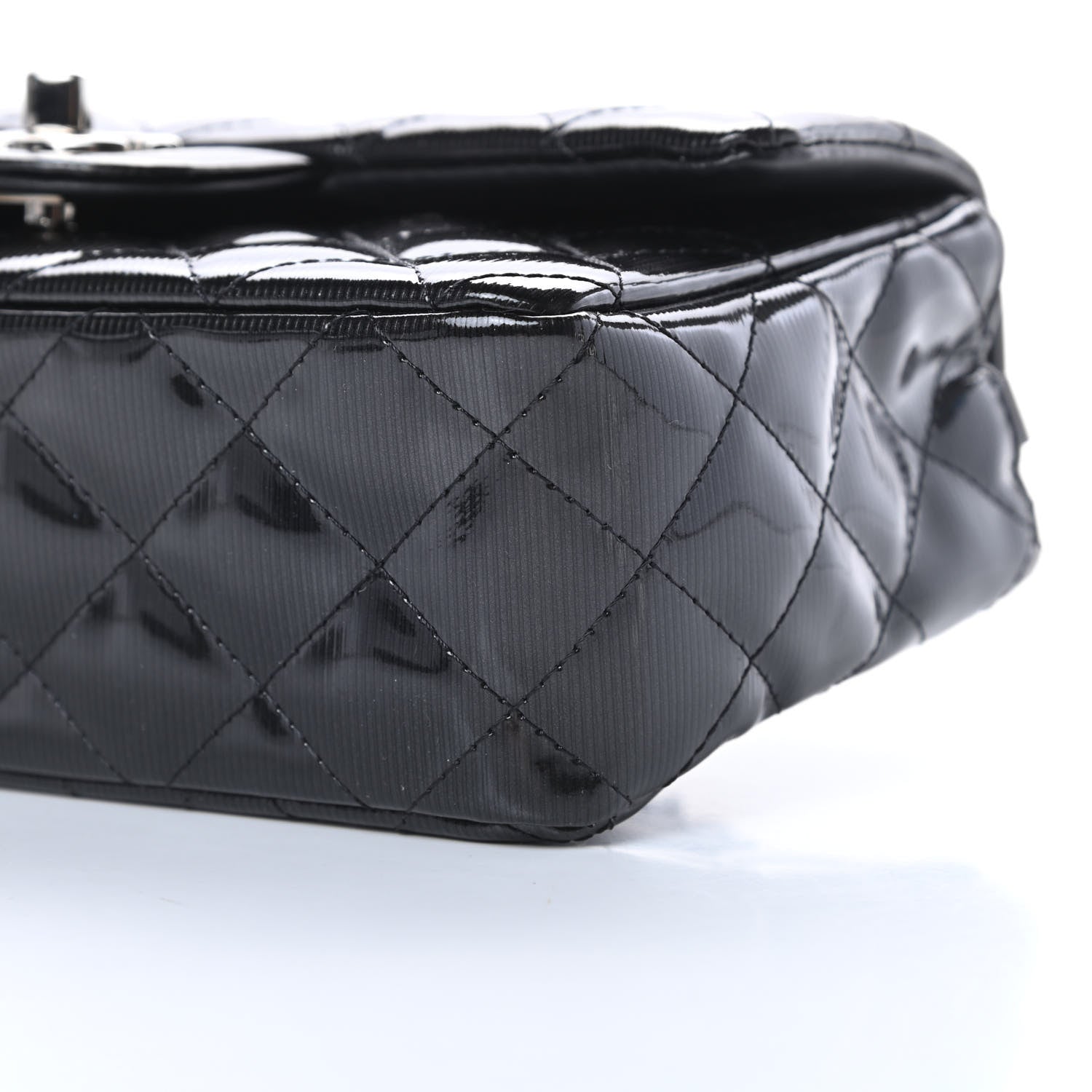 Chanel Striated Patent Calfskin Quilted Mini Rectangular Flap Black 10 of 13