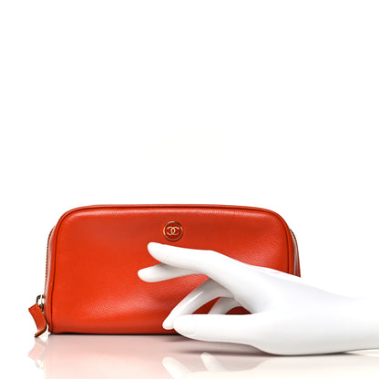 Chanel Grained Calfskin CC Button Medium Pouch Cosmetic Case Orange 2 of 15