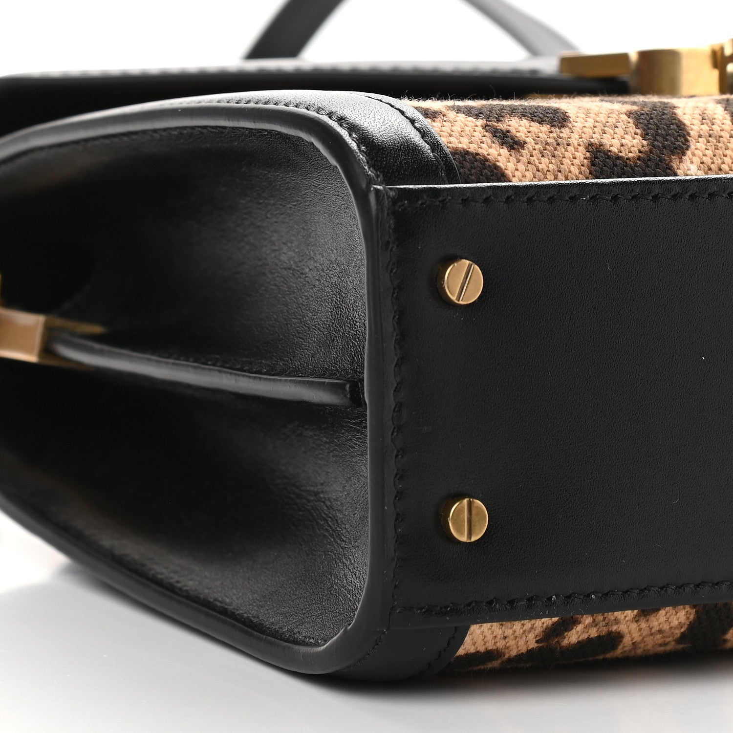 Saint Laurent Canvas Leopard Print Mini Classic Monogram Cassandra Top Handle Black 7 of 8