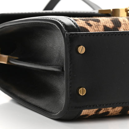 Saint Laurent Canvas Leopard Print Mini Classic Monogram Cassandra Top Handle Black 7 of 8
