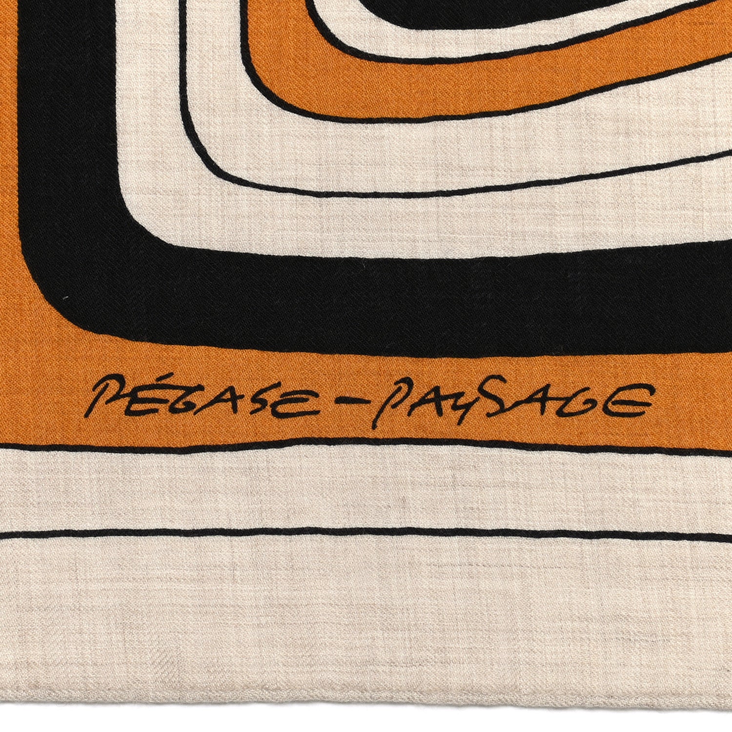 Hermes Cashmere Silk Pegase Paysage Shawl 140 Naturel Caramel Black 4 of 6