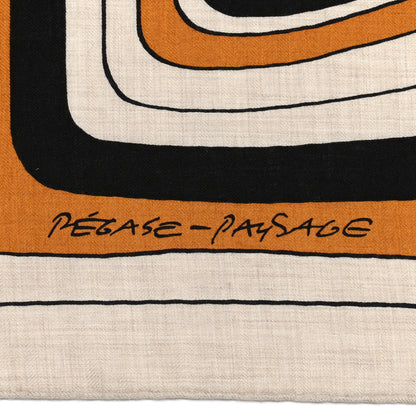 Hermes Cashmere Silk Pegase Paysage Shawl 140 Naturel Caramel Black 4 of 6