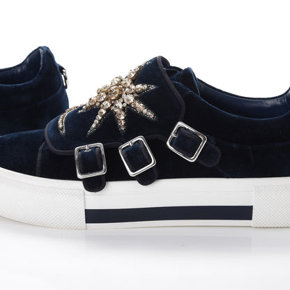 Alexander McQueen Velvet Crystal Moon Embellished Stars Buckles Platform Sneakers 40 Blue 9 of 17