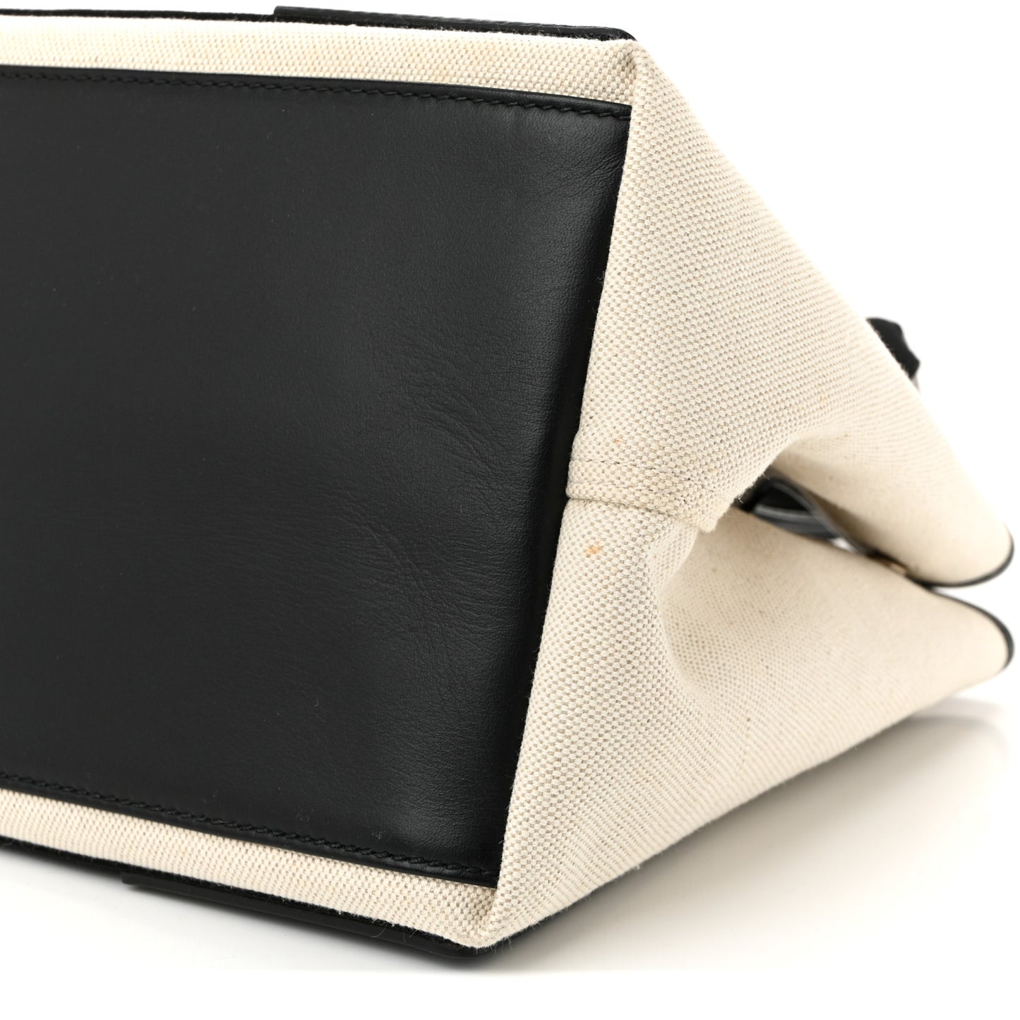 Cotton Canvas Satin Calfskin S Navy Cabas Natural Black
