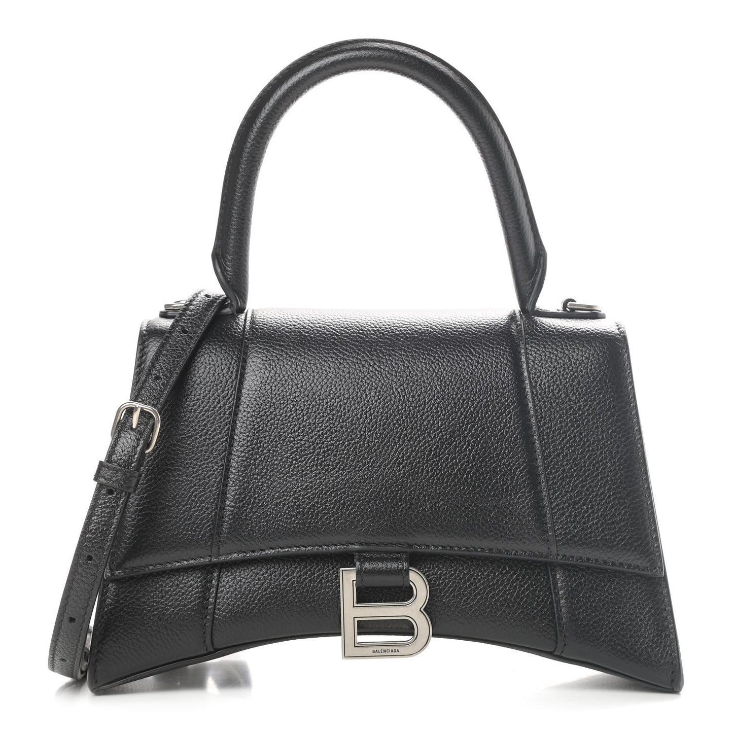 Grained Calfskin Small Hourglass Top Handle Bag Black