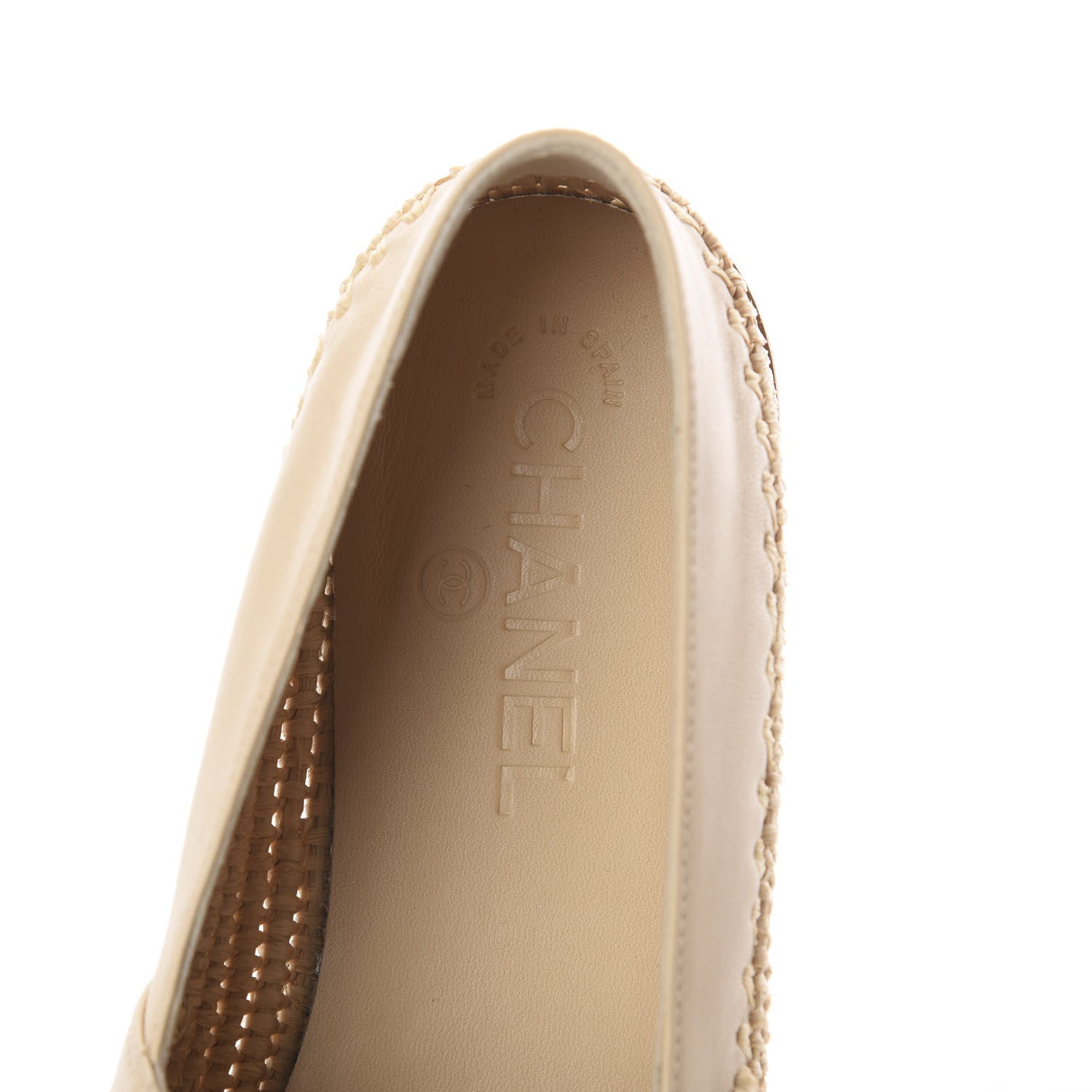 Chanel Lambskin Grosgrain CC Espadrilles 37 Beige Black 6 of 7