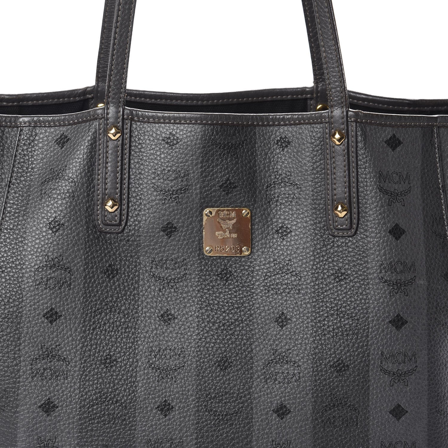 MCM Striped Visetos Medium Liz Reversible Shopper Tote Phantom Grey 8 of 10