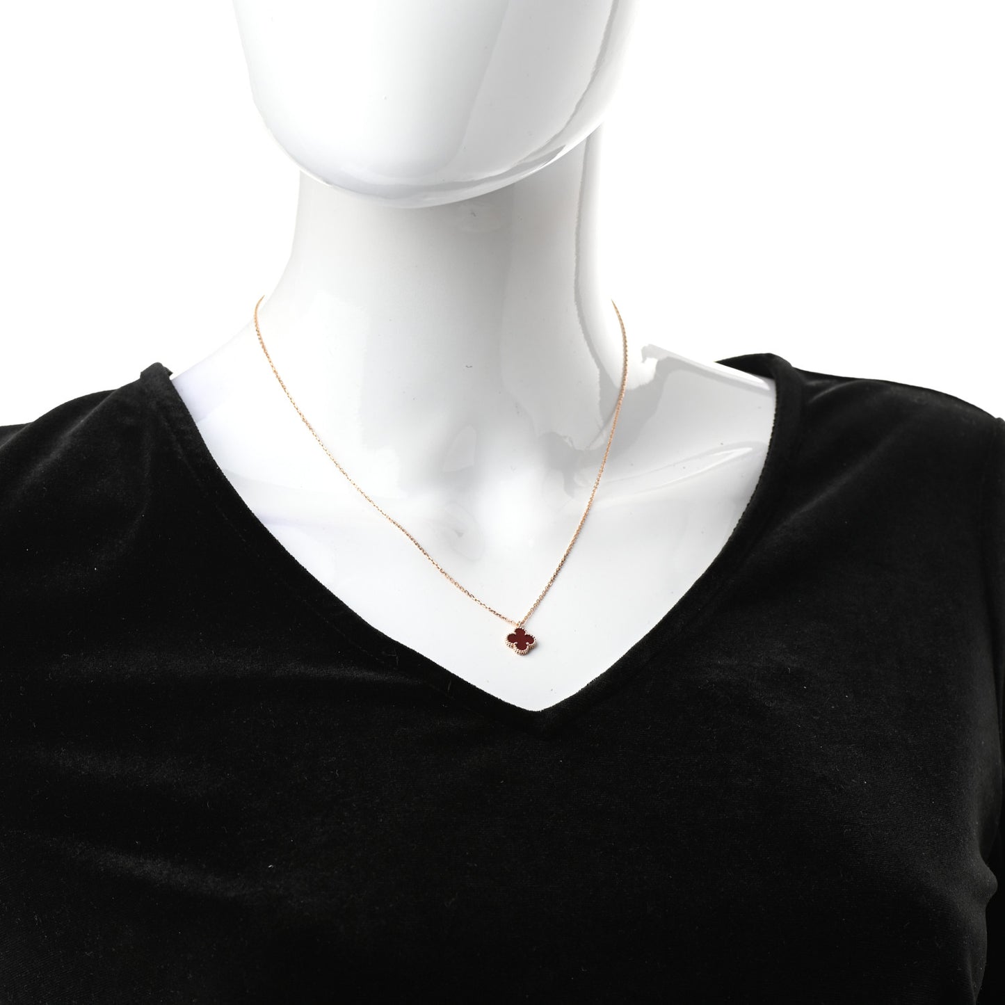 18K Rose Gold Carnelian Sweet Alhambra Pendant Necklace