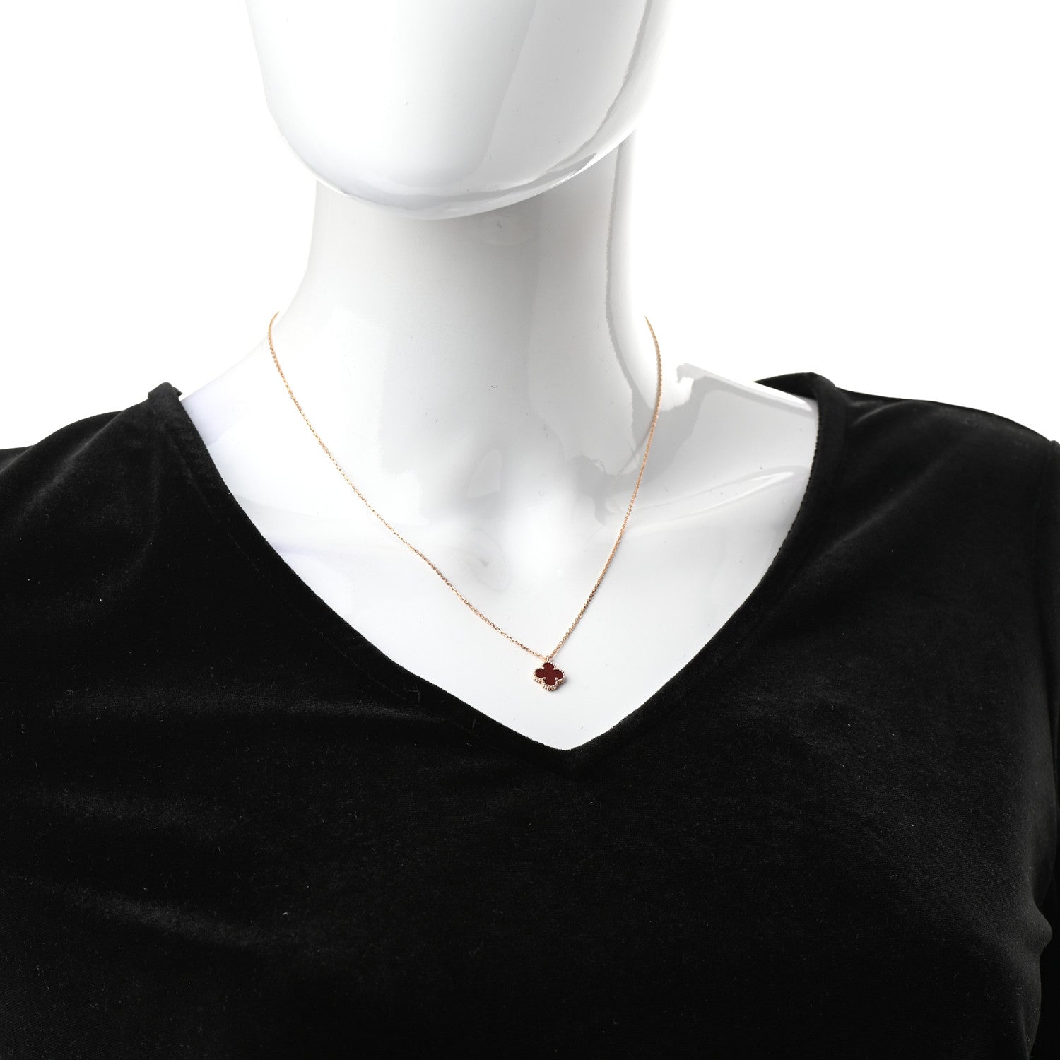 Van Cleef & Arpels 18K Rose Gold Carnelian Sweet Alhambra Pendant Necklace 2 of 7