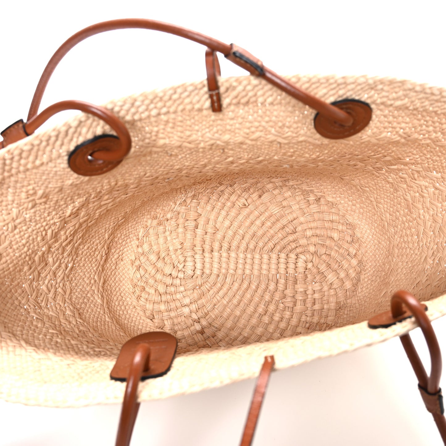 Calfskin Raffia Paulas Ibiza Small Anagram Basket Tote Bag Natural Tan