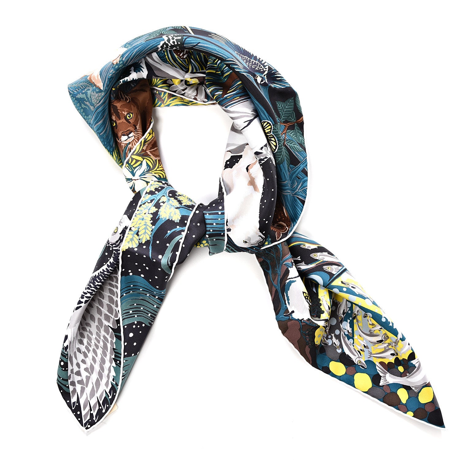 Hermes Silk Into the Canadian Wild Scarf 90 Vert Brun Jaune 2 of 6