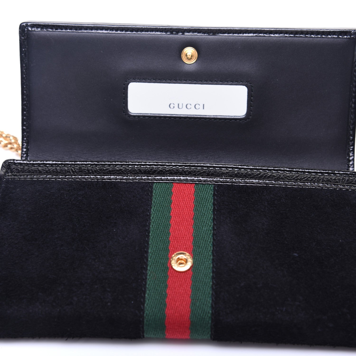 Gucci Suede Patent Web Ophidia Wallet On Chain Black 10 of 12