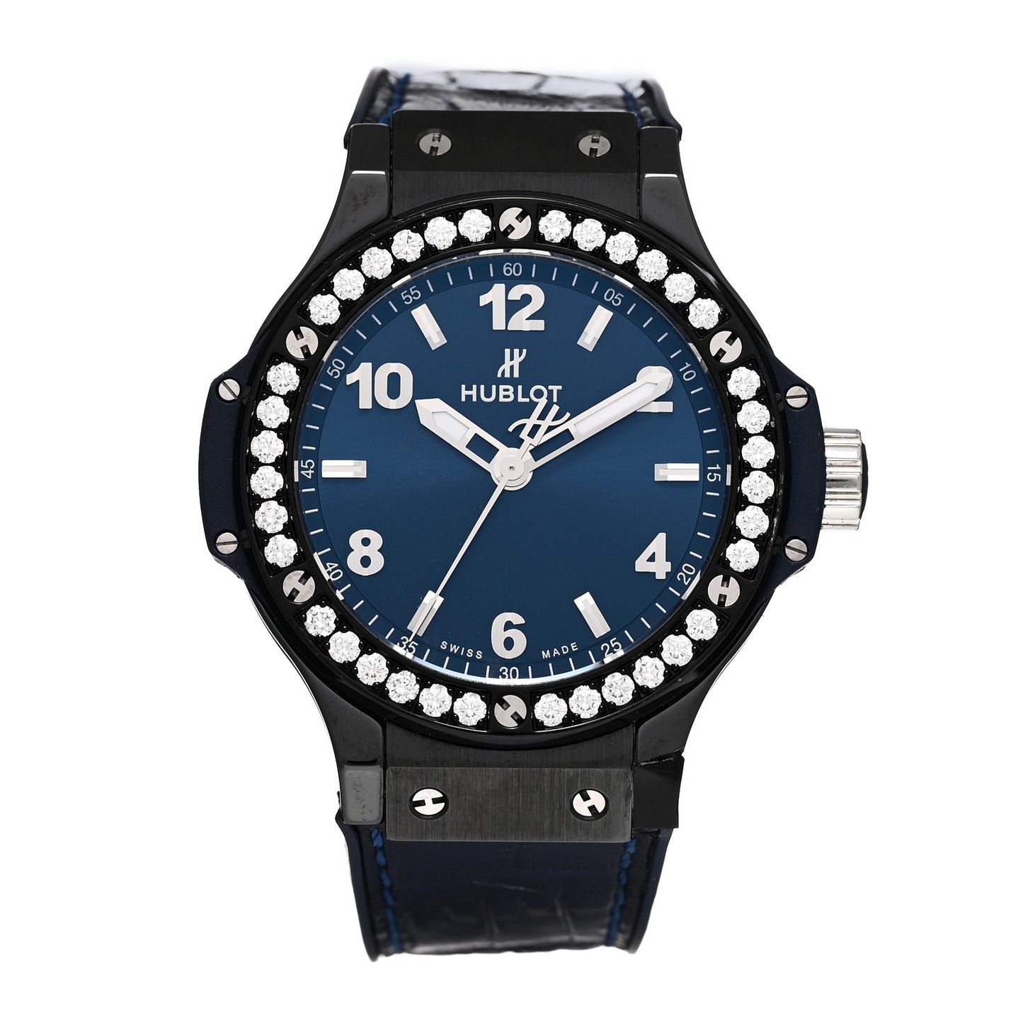 Ceramic Alligator Diamond 38mm Big Bang Quartz Watch Blue 361.CM.7170.LR.1204