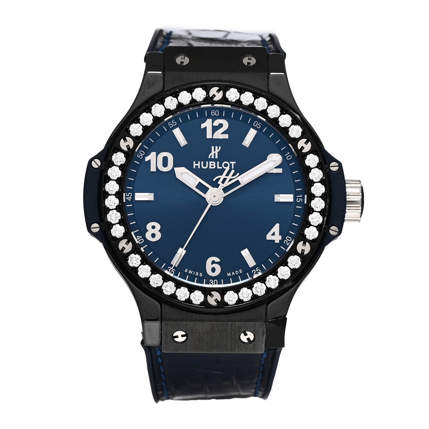 Hublot Ceramic Alligator Diamond 38mm Big Bang Quartz Watch Blue 361.CM.7170.LR.1204 1 of 4