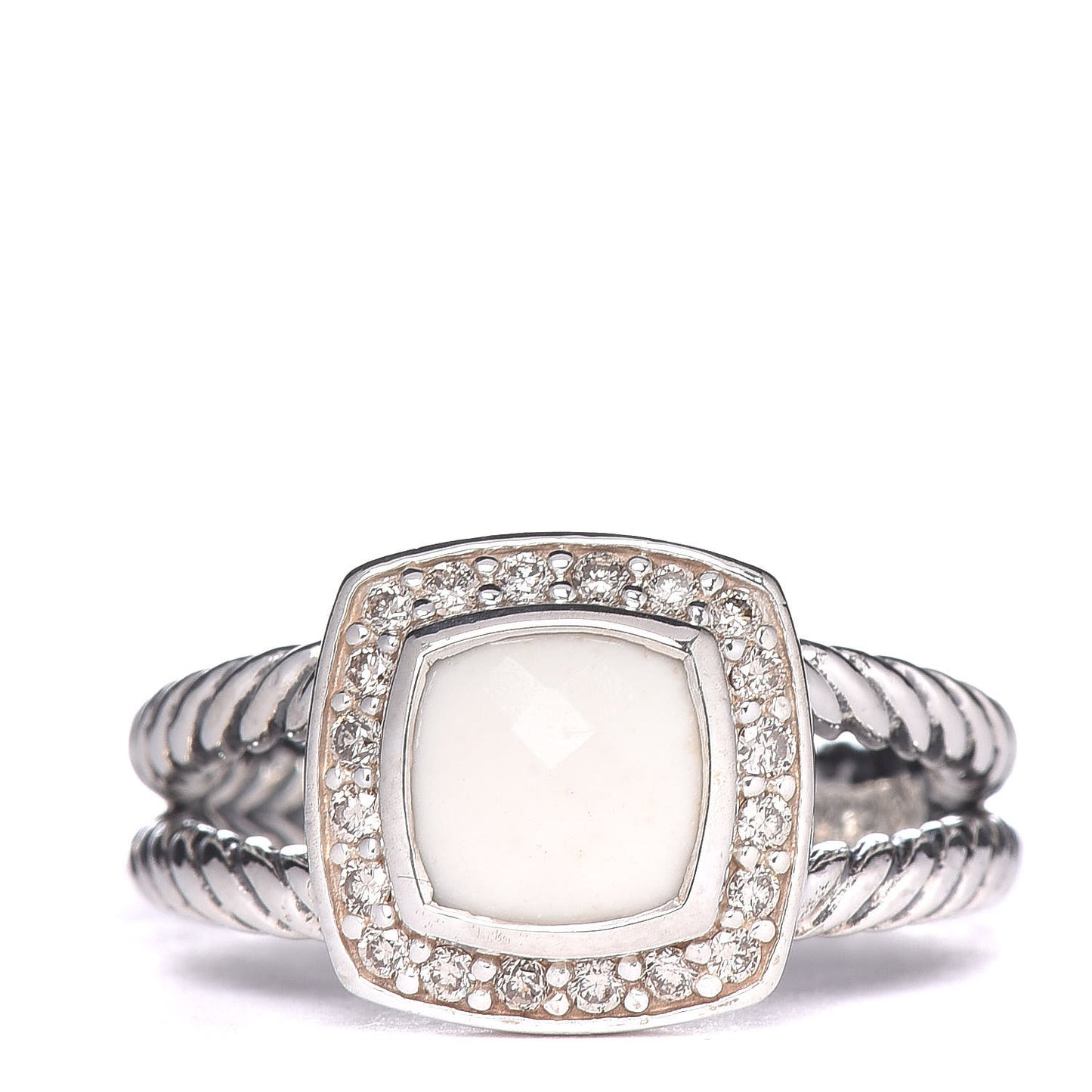 Sterling Silver Diamond White Agate 7mm Petite Albion Ring 53 6.25