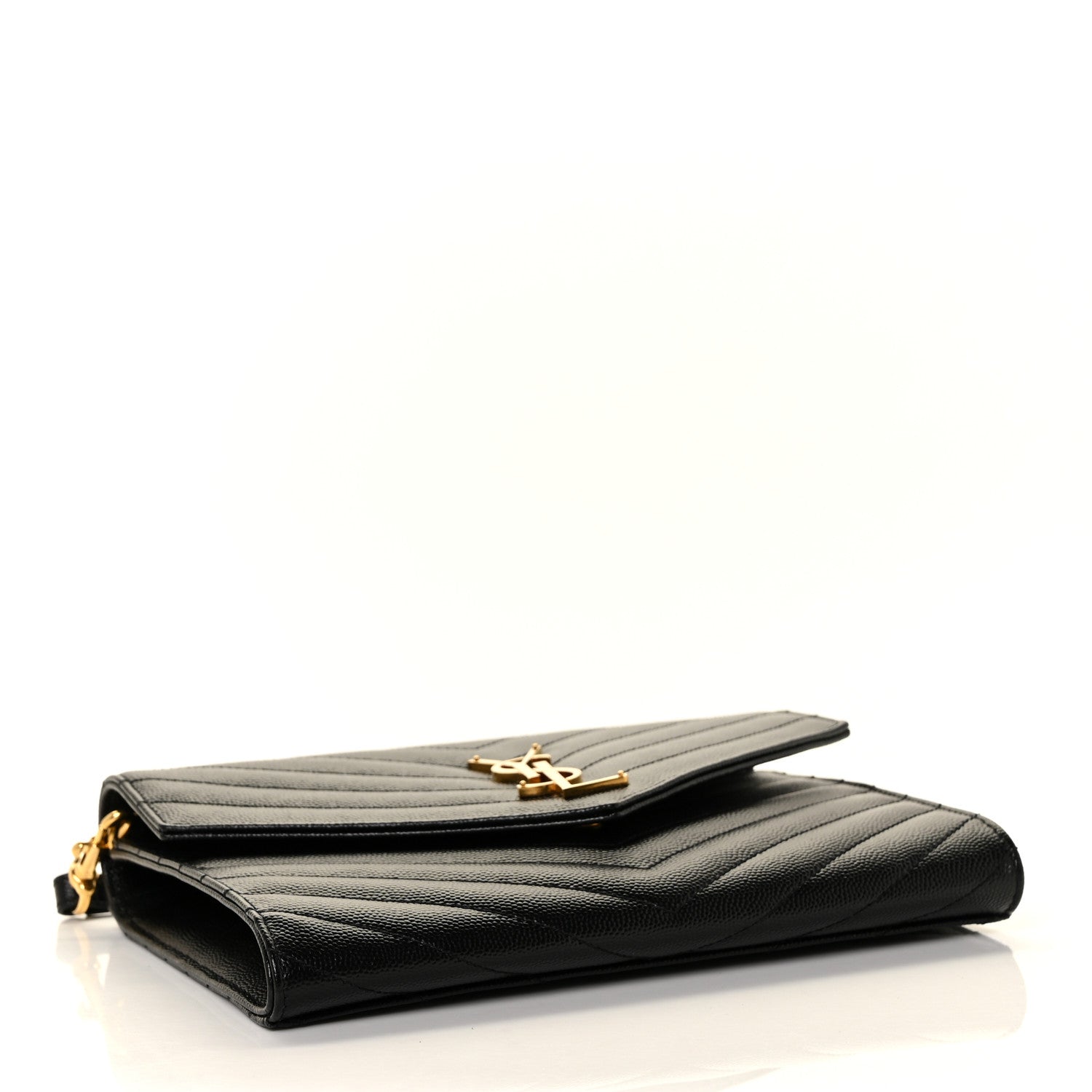 Saint Laurent Grain De Poudre Matelasse Chevron Monogram Envelope Clutch Black 4 of 8