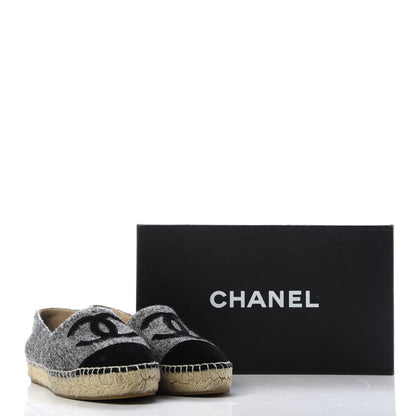 Chanel Tweed Velvet CC Espadrilles 36 Grey Black 10 of 10
