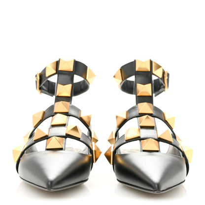 Valentino Garavani Calfskin Roman Stud Ankle Strap Flat Mules 37.5 Black 3 of 9