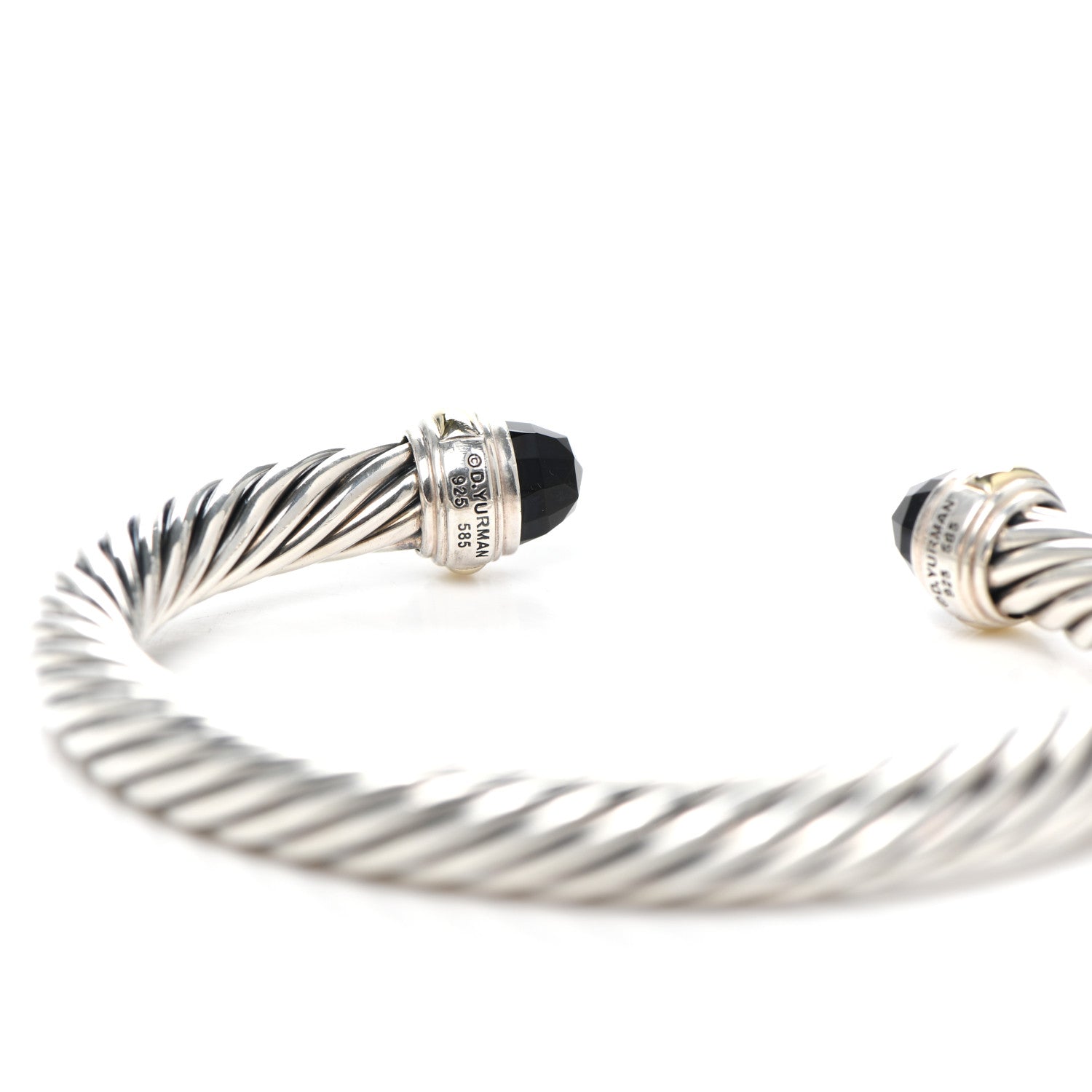 David Yurman Sterling Silver 14K Yellow Gold Black Onyx 7mm Cable Classics Bracelet 4 of 4
