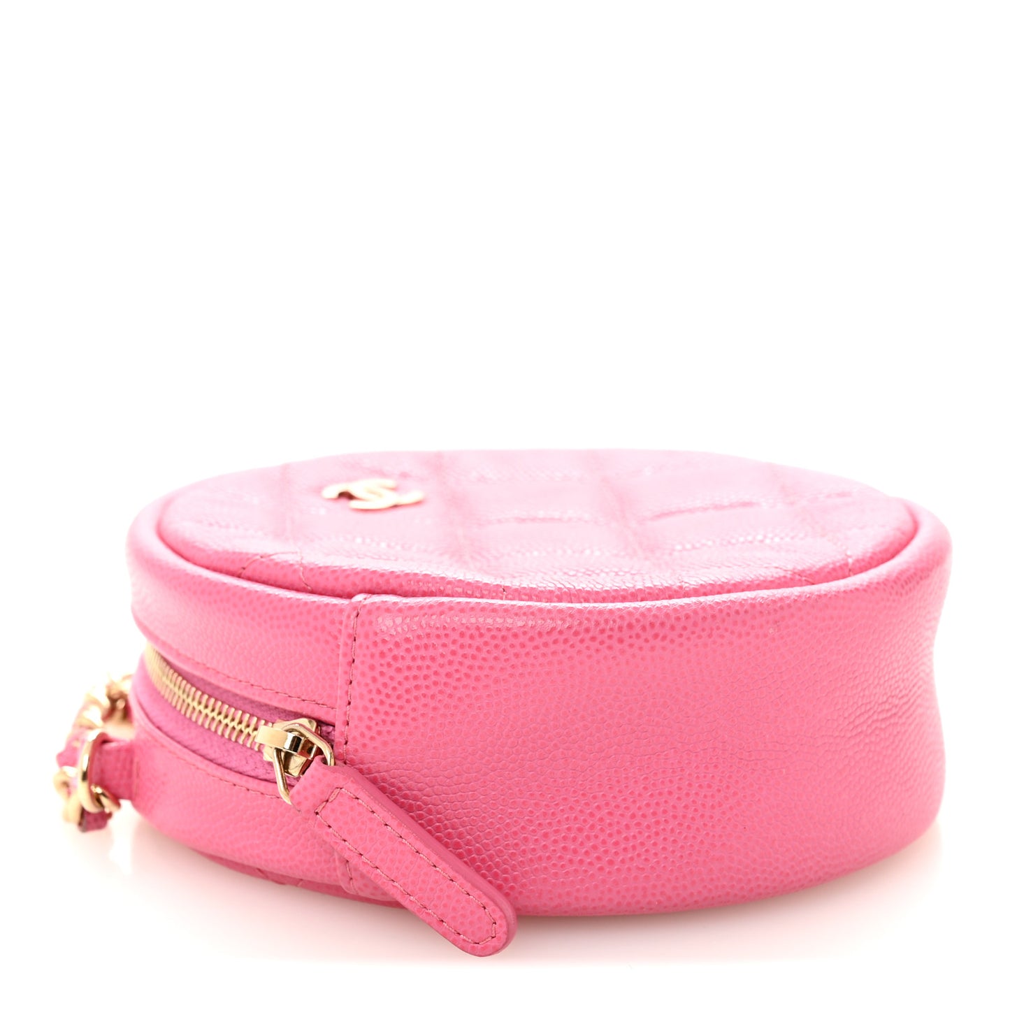 Caviar Quilted Round Clutch With Chain Pink