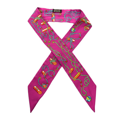 Hermes Silk Cordages Twilly Scarf Fuchsia Vert Orange 1 of 4