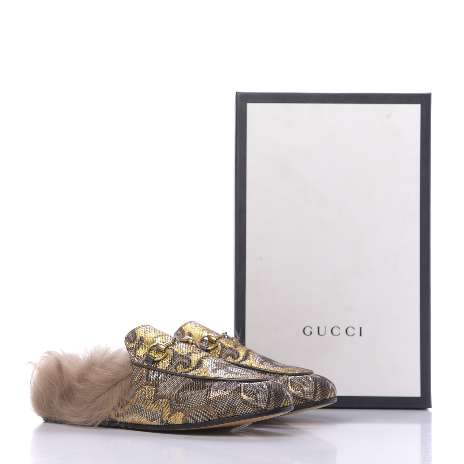 Gucci Brocade Fur Womens Princetown Slippers 38.5 Brown 10 of 10